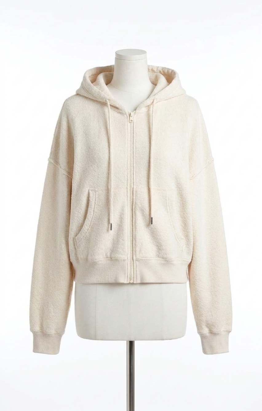 NEW AMERICAN VINTAGE bobypark zip hooded sweatshirt in ecru